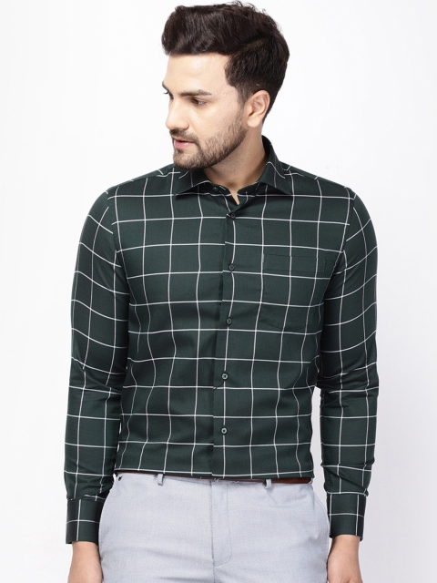 

Blackberrys Men Green Slim Fit Windowpane Checks Checked Casual Shirt