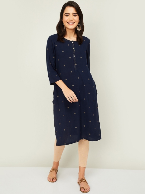 

Melange by Lifestyle Women Navy Blue Ethnic Motifs Printed Kurta