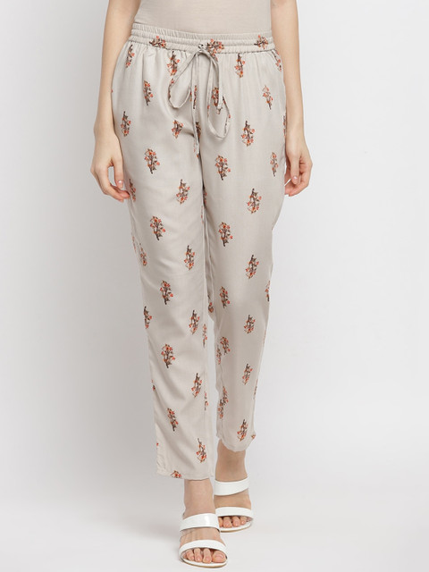 

IMARA Women Grey Ethnic Motifs Printed Parallel Trousers