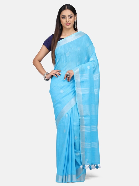 

Mirraw Blue & Silver-Toned Woven Design Bhagalpuri Saree