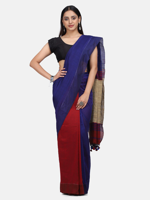 

Mirraw Blue & Maroon Woven Design Half and Half Saree