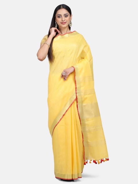 

Mirraw Yellow & Gold-Toned Linen Blend Fusion Saree