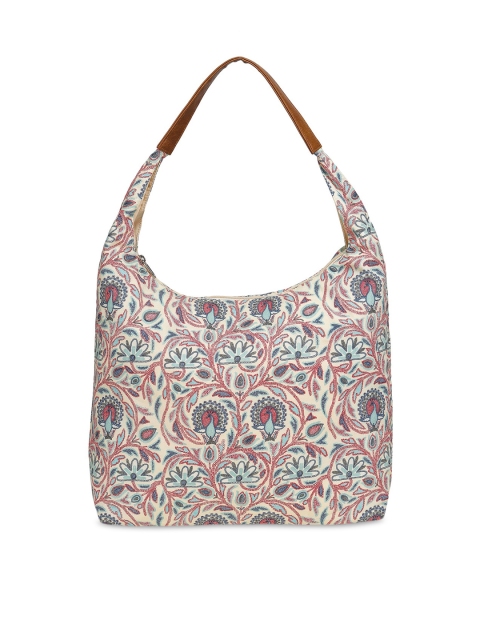 

ALII AND ALIIZEY Peach-Coloured Ethnic Motifs Printed Oversized Half Moon Hobo Bag