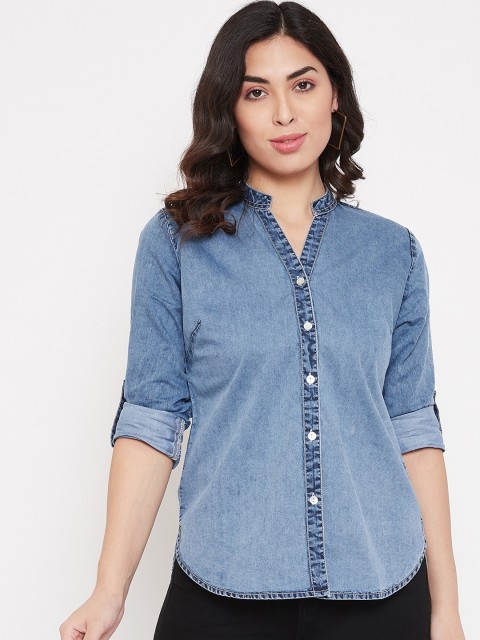 

Ruhaans Women Blue Faded Casual Shirt