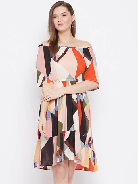 

Ruhaans Peach-Coloured A-Line Dress