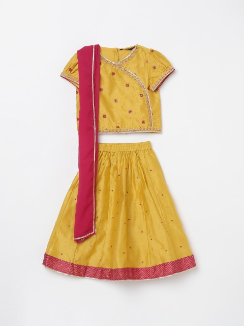 

Melange by Lifestyle Girls Mustard & Pink Embroidered Ready to Wear Lehenga & Blouse With Dupatta