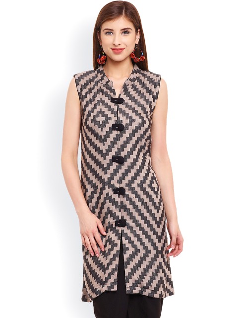 

Be Indi Black & Brown Patterned Kurta