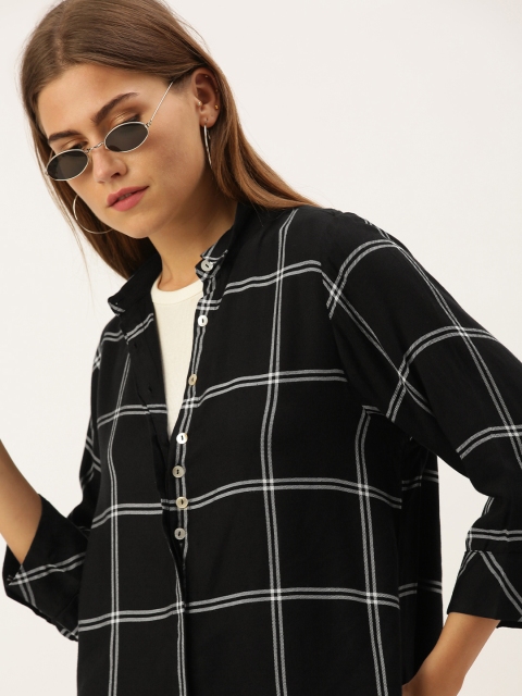 

AND Women Black & White Checked Casual Shirt