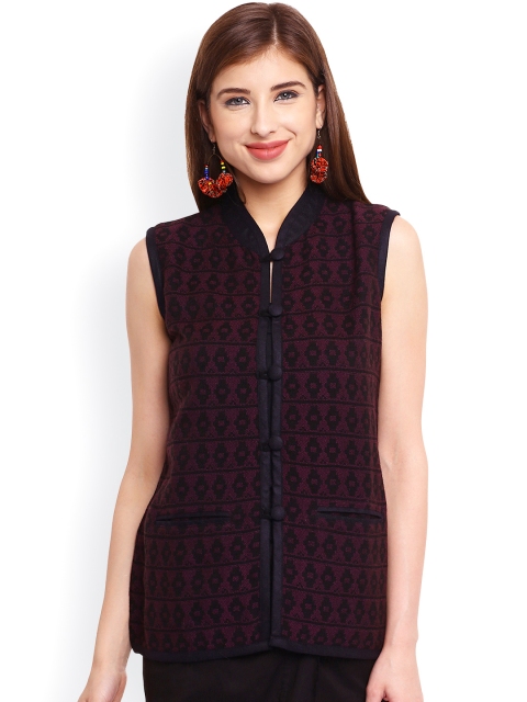 

Be Indi Black & Maroon Patterned Tailored Jacket
