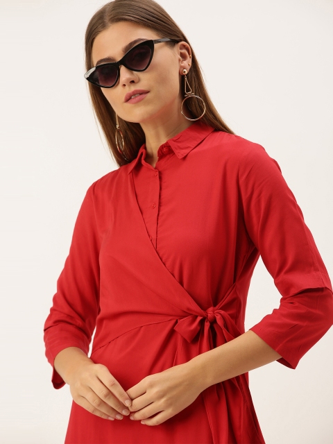 

AND Women Red Solid Shirt Dress