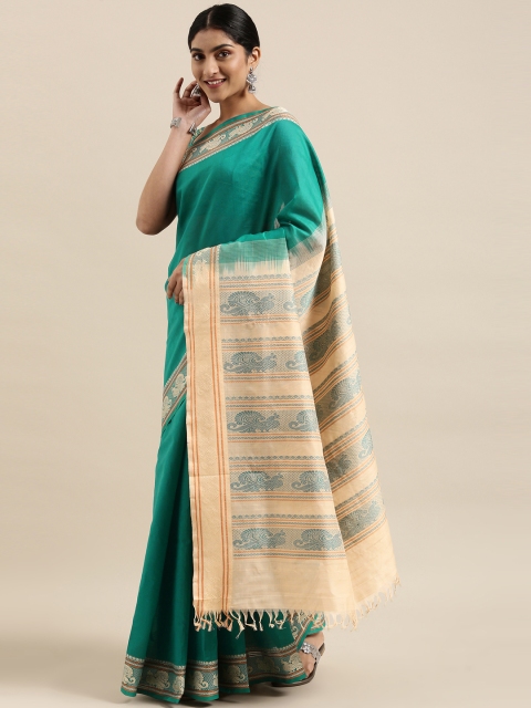 

The Chennai Silks Classicate Teal Green Silk Cotton Maheshwari Saree