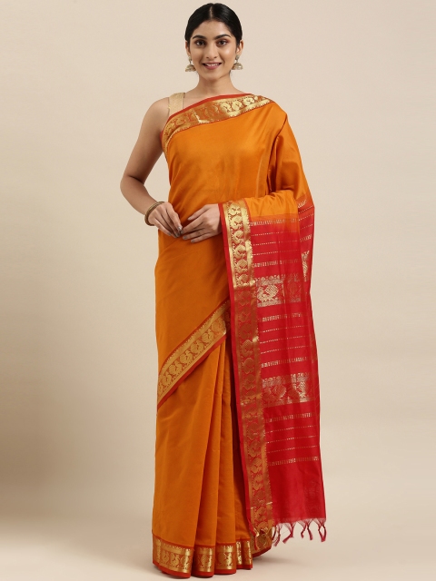 

The Chennai Silks Rust Orange Silk Cotton Maheshwari Saree