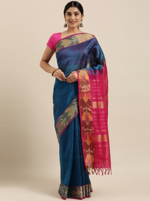 

The Chennai Silks Teal Blue Zari Silk Cotton Maheshwari Saree