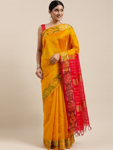 

The Chennai Silks Classicate Mustard Yellow Silk Cotton Maheshwari Saree