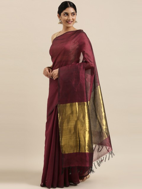 

The Chennai Silks Classicate Burgundy Zari Silk Cotton Maheshwari Saree