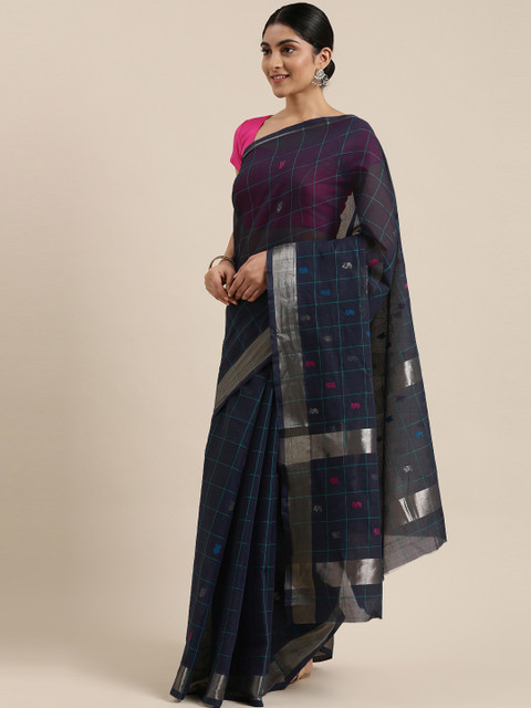 

The Chennai Silks Charcoal Checked Zari Pure Cotton Venkatgiri Saree