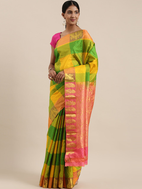 

The Chennai Silks Yellow & Green Pure Silk Kanjeevaram Saree