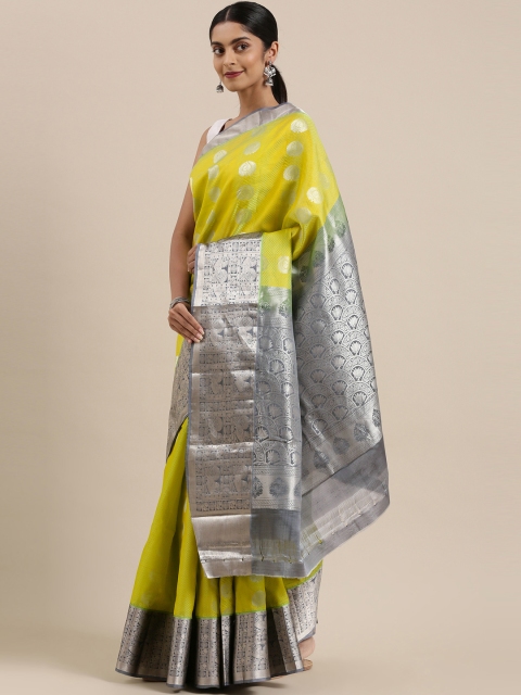 

The Chennai Silks Classicate Lime Green & Silver Woven Design Pure Silk Kanjeevaram Saree