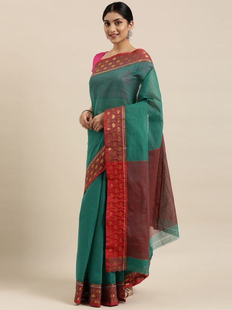 

The Chennai Silks Green Striped Pure Cotton Saree