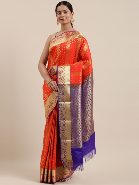 

The Chennai Silks Classicate Orange & Gold-Toned Dual Toned Zari Art Silk Saree