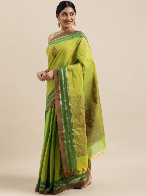 

The Chennai Silks Classicate Green Floral Woven Design Silk Cotton Maheshwari Saree