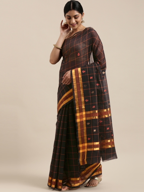

The Chennai Silks Classicate Black & Orange Checked Pure Cotton Venkatgiri Saree