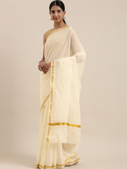 

The Chennai Silks Classicate Off White Pure Cotton Kasavu Saree