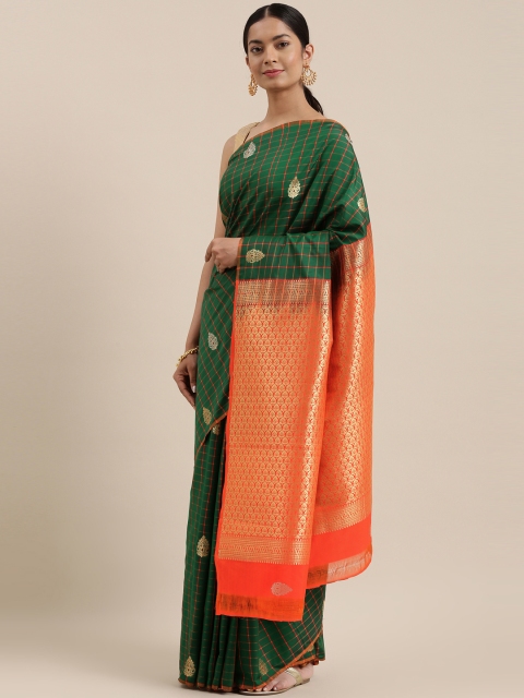 

The Chennai Silks Classicate Green & Red Checked Zari Art Silk Saree