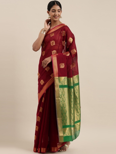 

The Chennai Silks Classicate Maroon & Gold-Toned Zari Silk Cotton Maheshwari Saree