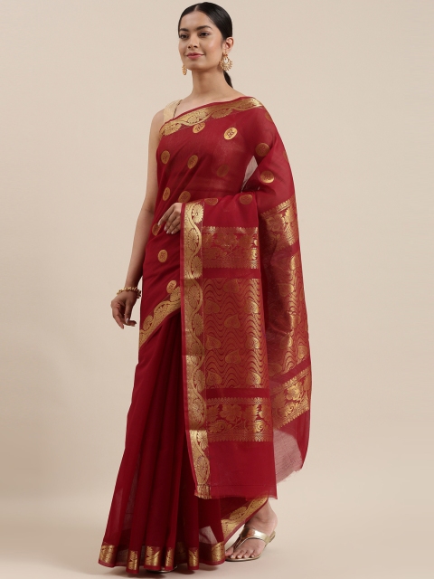 

The Chennai Silks Classicate Maroon & Golden Woven Design Silk Cotton Maheshwari Saree