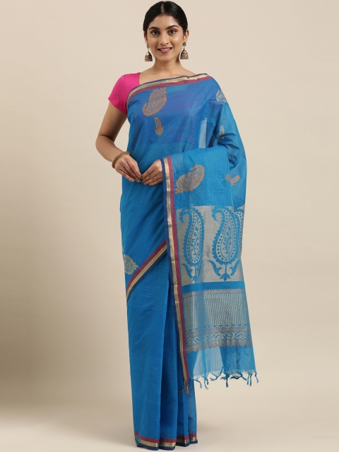 

The Chennai Silks Blue & Orange Paisley Silk Cotton Maheshwari Saree