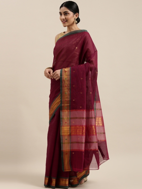 

The Chennai Silks Classicate Maroon & Gold-Toned Zari Pure Cotton Venkatgiri Saree