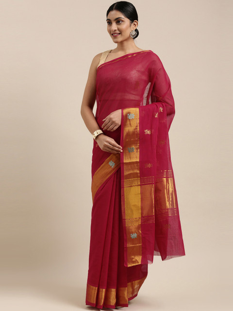 

The Chennai Silks Red & Gold-Toned Floral Zari Pure Cotton Venkatgiri Saree