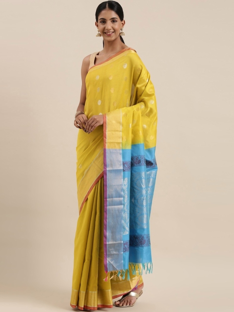 

The Chennai Silks Classicate Lime Green & Golden Zari Silk Cotton Maheshwari Saree