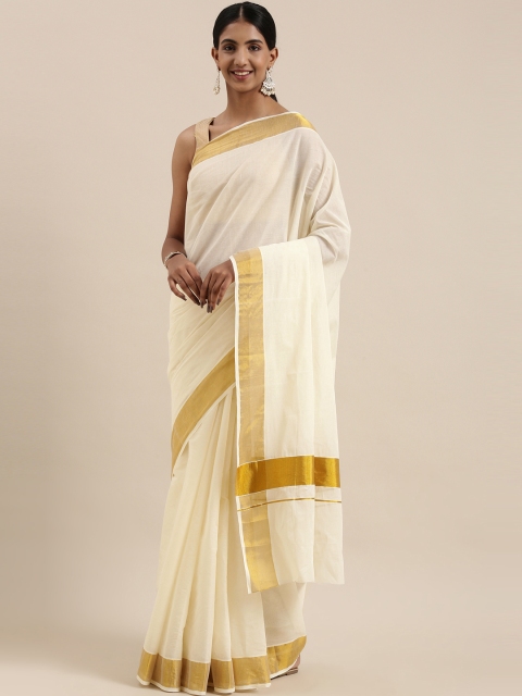 

The Chennai Silks Classicate Off White Pure Cotton Kasavu Saree