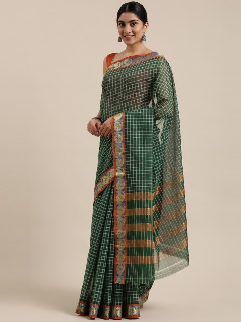

The Chennai Silks Classicate Green & White Checked Pure Cotton Saree