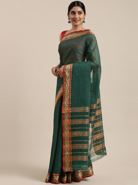 

The Chennai Silks Classicate Green Solid Banahatti Pure Cotton Saree