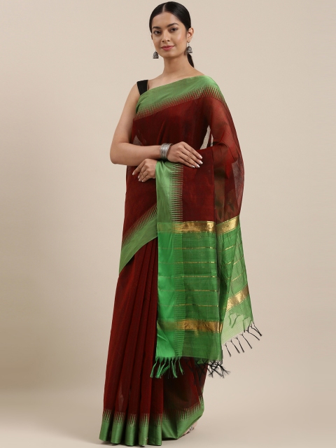 

The Chennai Silks Classicate Burgundy Checked Silk Cotton Maheshwari Saree