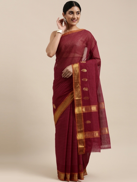 

The Chennai Silks Maroon & Pink Checked Pure Cotton Venkatgiri Saree