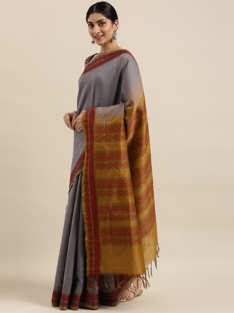 

The Chennai Silks Grey Silk Cotton Maheshwari Saree