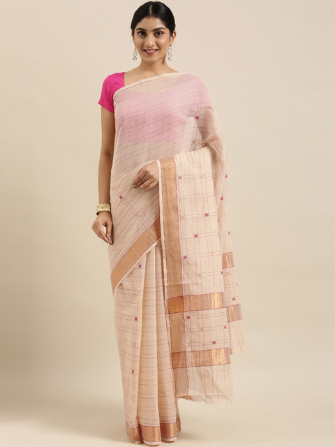 

The Chennai Silks Classicate Beige & Red Pure Cotton Venkatgiri Saree