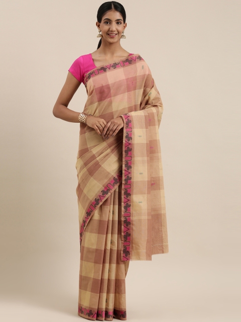 

The Chennai Silks Beige & Black Checked Pure Cotton Chettinad Saree