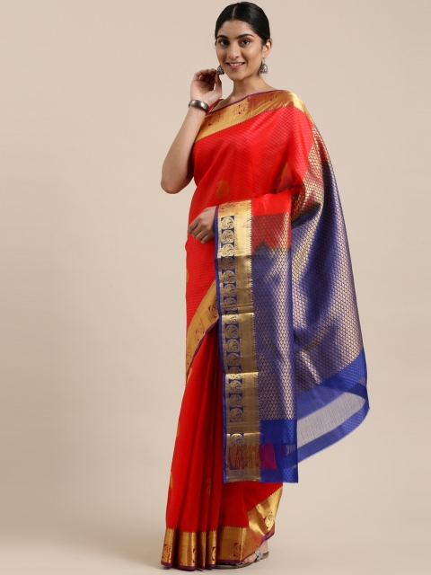 

The Chennai Silks Classicate Red & Gold-Toned Paisley Zari Pure Silk Kanjeevaram Saree