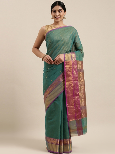 

The Chennai Silks Green & Gold-Toned Ethnic Motifs Zari Pure Cotton Venkatgiri Saree