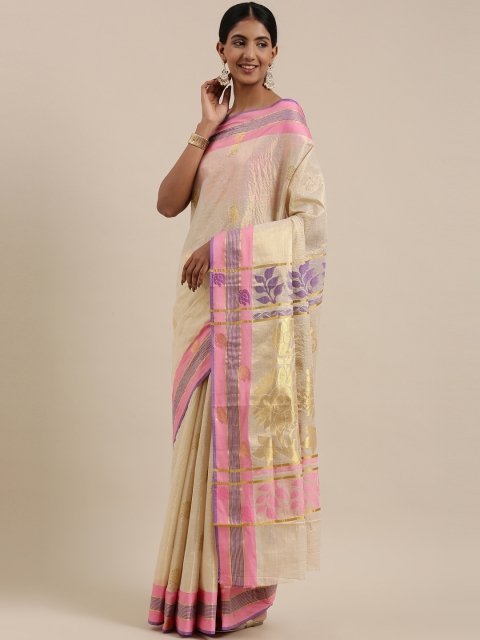 

The Chennai Silks Gold-Toned & Off White Ethnic Motifs Zari Pure Cotton Kasavu Saree