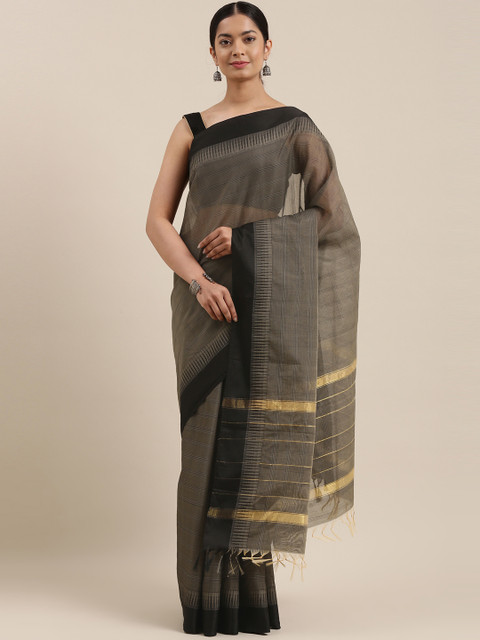 

The Chennai Silks Grey & Black Silk Cotton Maheshwari Saree