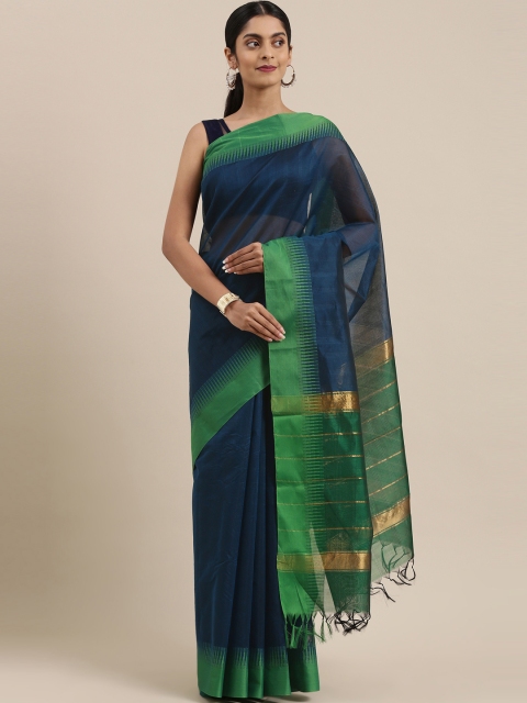 

The Chennai Silks Navy Blue Zari Silk Cotton Maheshwari Saree