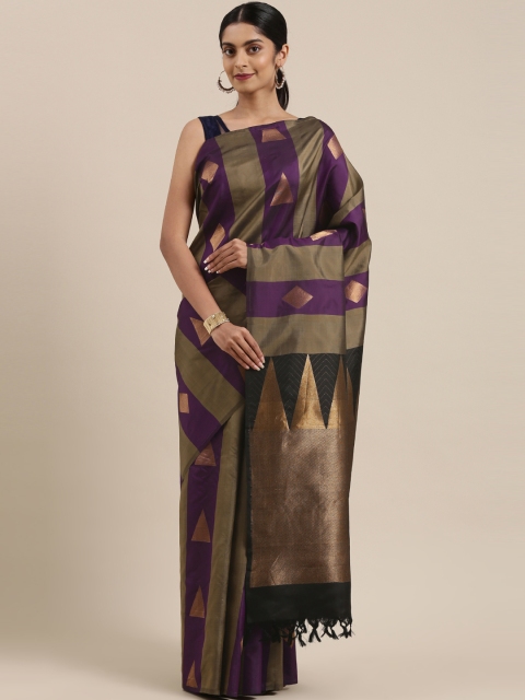 

The Chennai Silks Purple & Olive Green Zari Pure Silk Kanjeevaram Saree