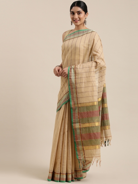 

The Chennai Silks Classicate Beige & Brown Checked Pure Cotton Saree