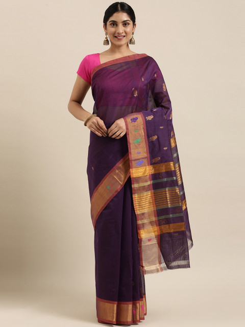 

The Chennai Silks Purple Floral Zari Pure Cotton Venkatgiri Saree